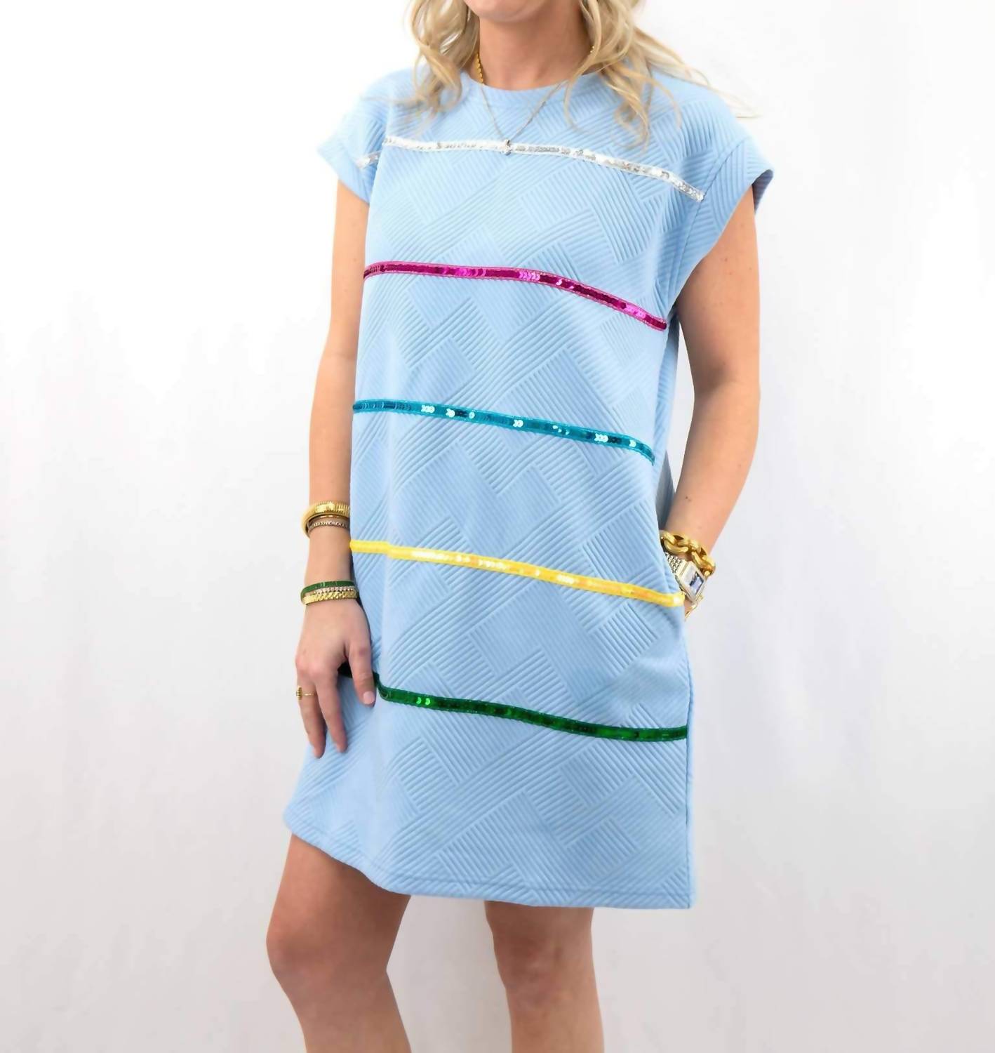 Entro - Multi-color Sequin Stripe Mini Dress