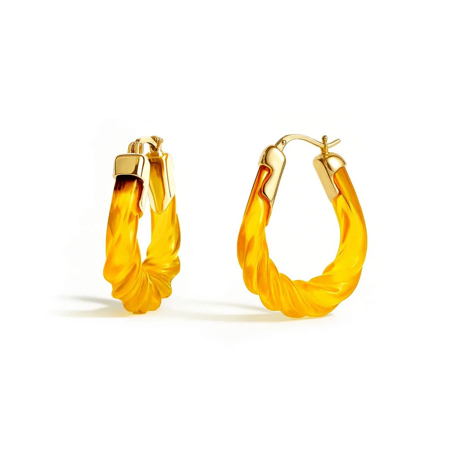 Gold & Honey - Women's Rope Twist Oval Lucite Birthstone Hoop Earrings