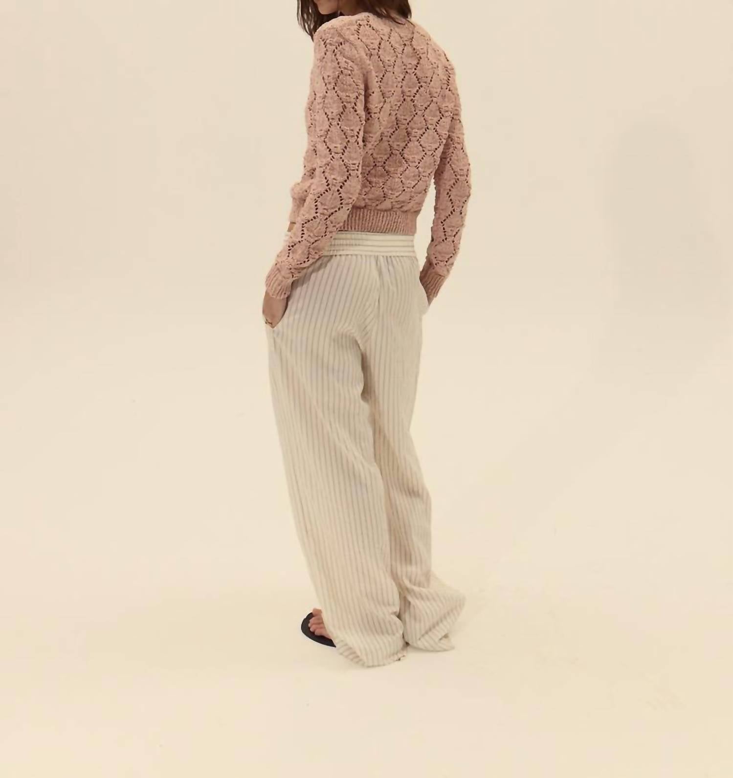 DELUC Cerdena Pointelle Cardigan in soft pink - women's cardigan - alternate view
