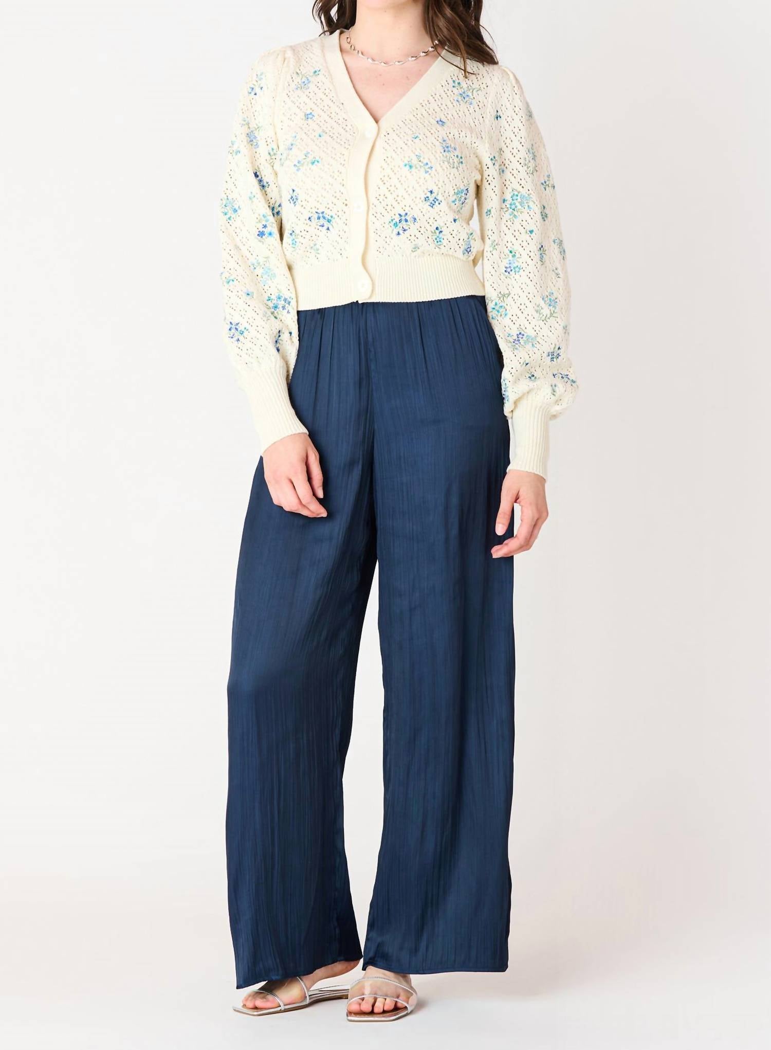 Dex - Floral Pointelle Embroidered Cardigan