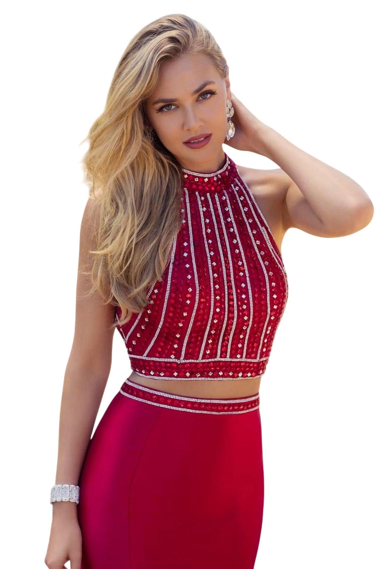 Blush Prom - Ruffled Mermaid Two Piece Gown