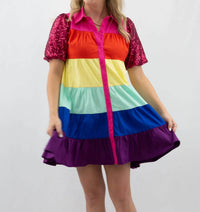 Blue B - Rainbow Sequin Sleeve Dress