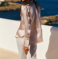 catherine gee Daria French Cuff Silk Blouse in rosewater - women's blouse - alternate view