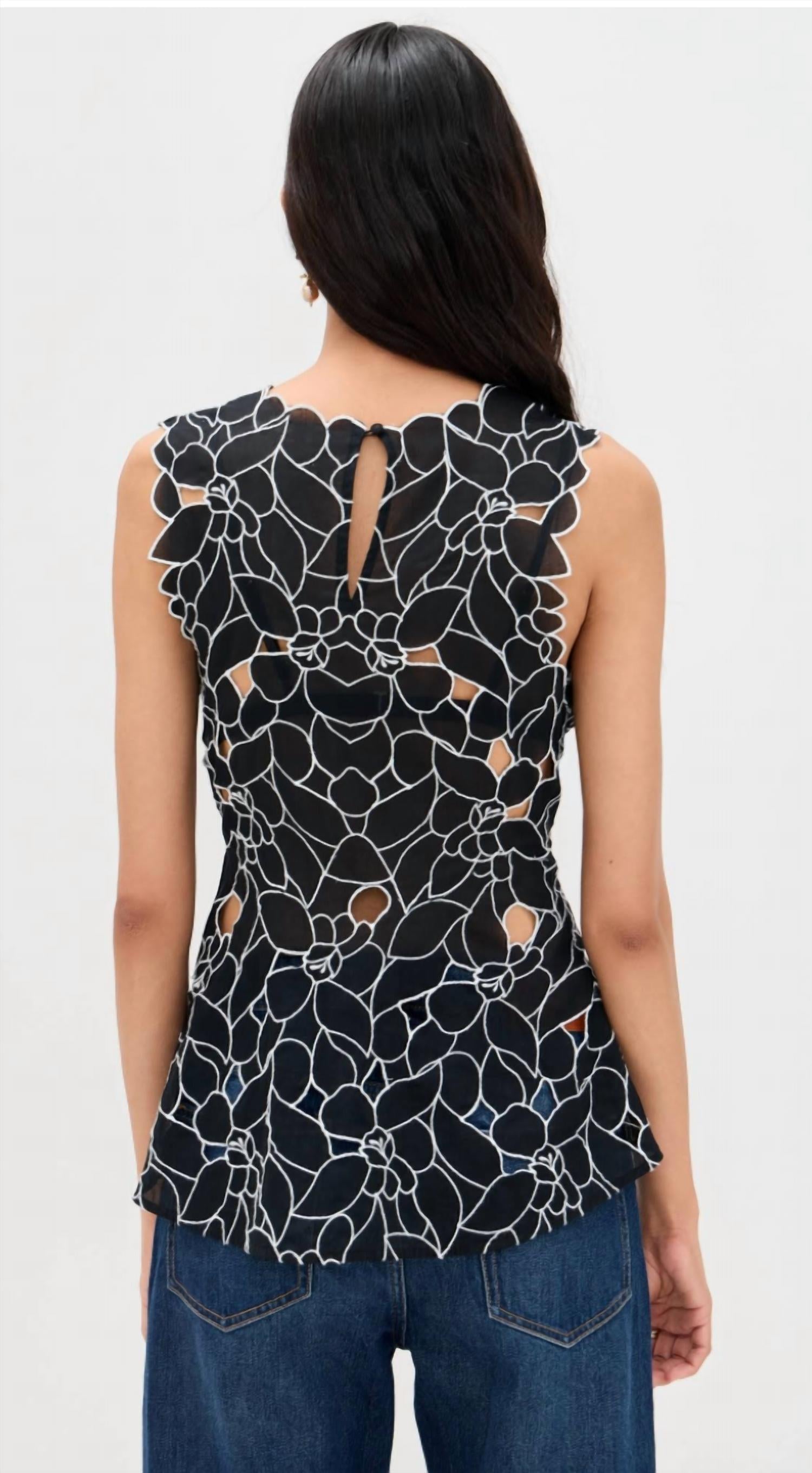Ulla Johnson Ali Sleeveless Top in noir - women's tank top - detail view