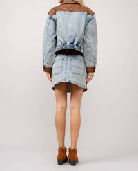Blue B - Faux Leather Color Block Denim Jacket