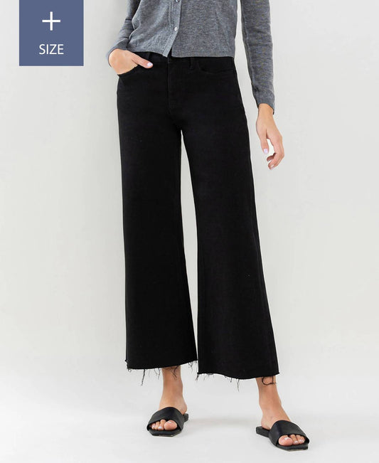 Lovervet - High Rise Raw Hem Crop Wide Leg Jeans - Plus