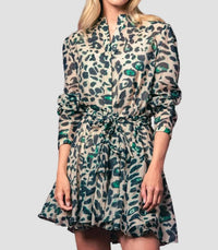 THE SHIRT Jenica Mini Dress in green leopard - women's dress