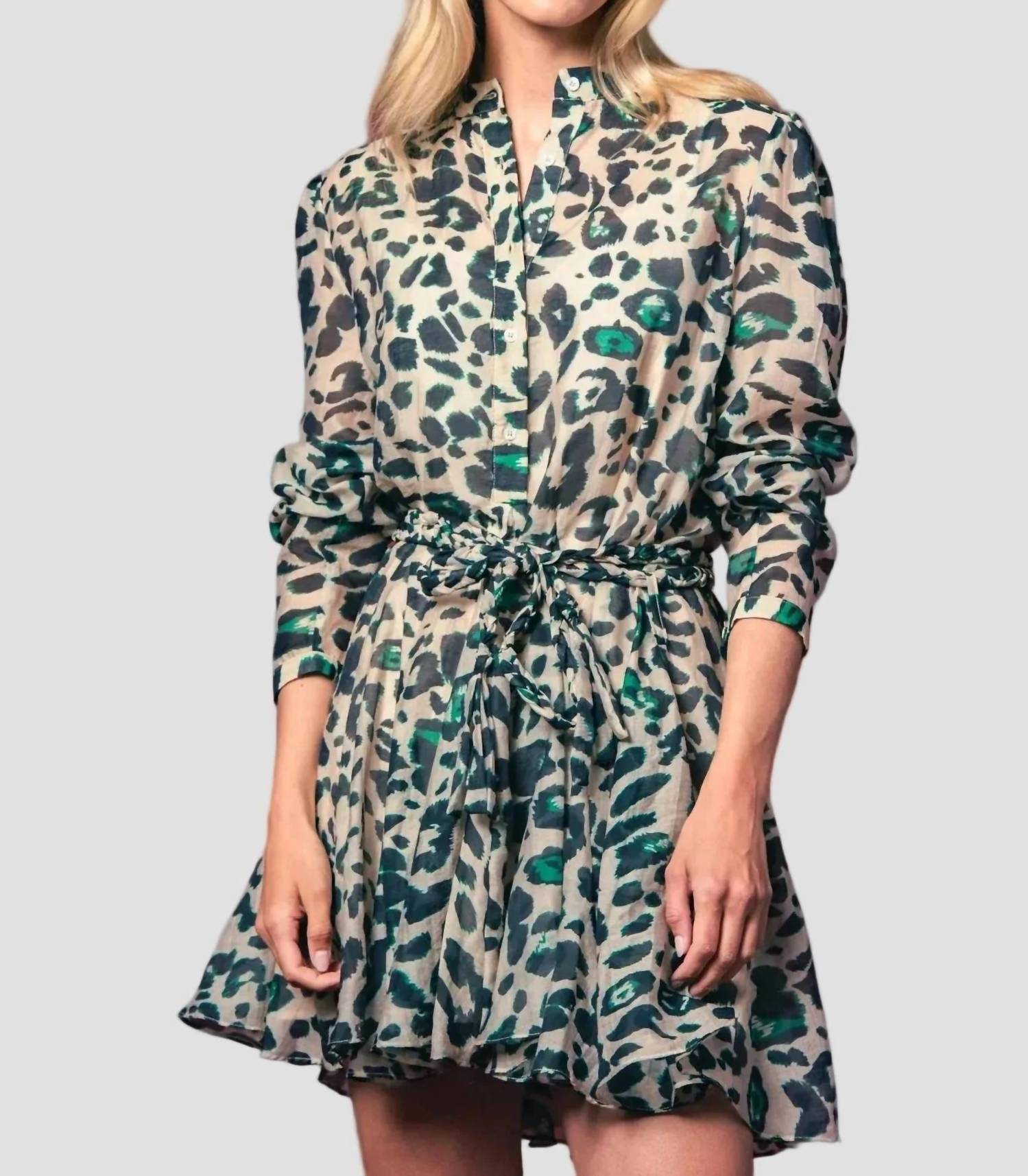 THE SHIRT Jenica Mini Dress in green leopard - women's dress