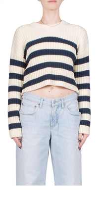 Denimist - Striped Ribbed Cropped Sweater