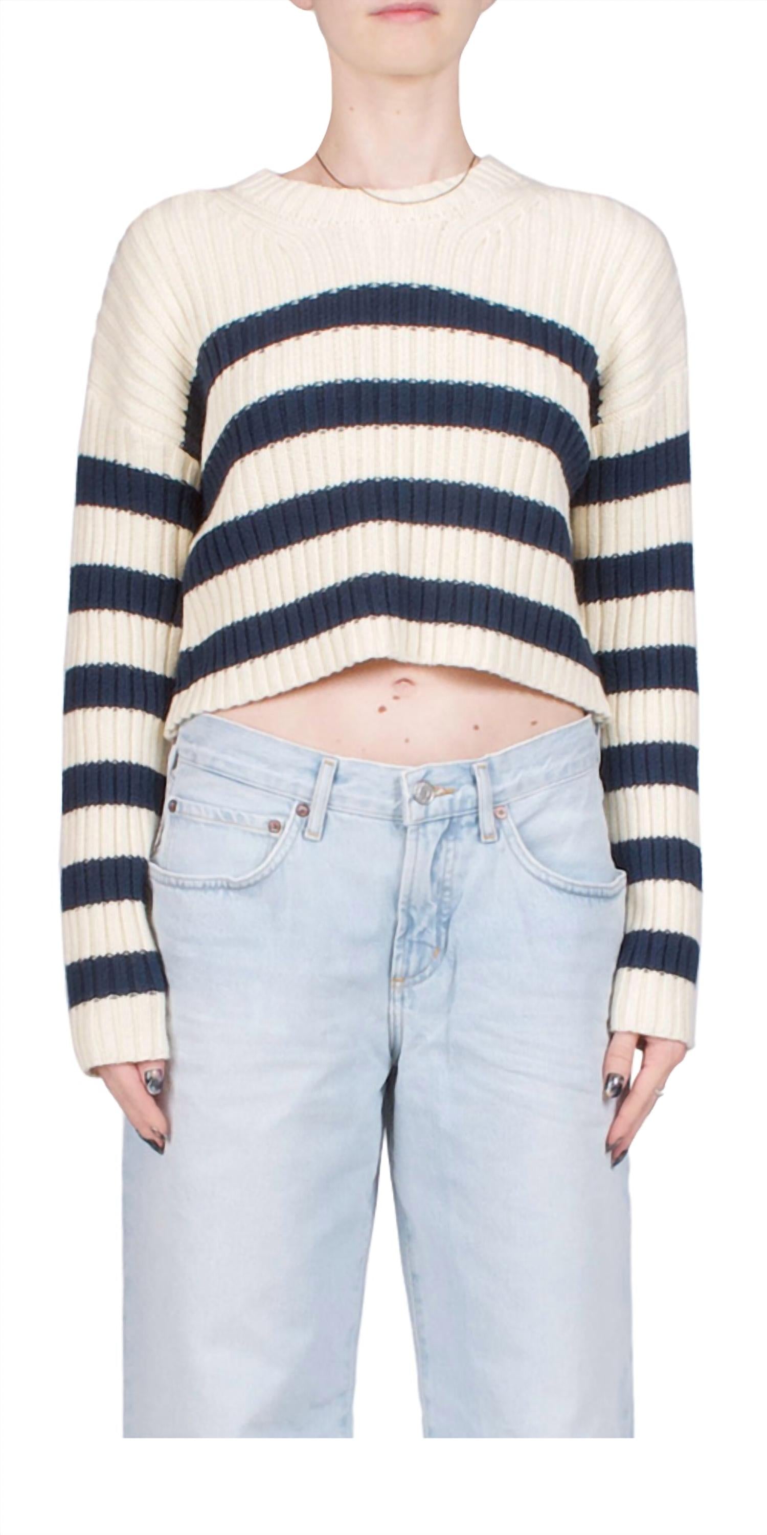 Denimist - Striped Ribbed Cropped Sweater