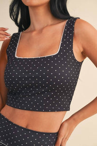 Kimberly C - Polka Dot Print Crop Tank With Lace Trim