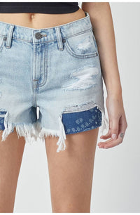 Kenzie Bandana Print Distressed Shorts