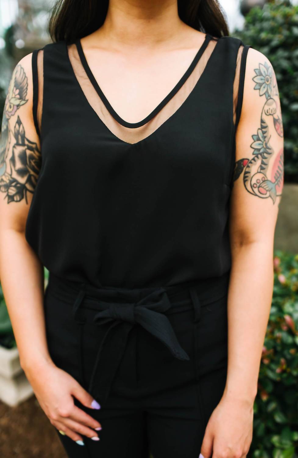 Mesh Trim V-Neck Tank