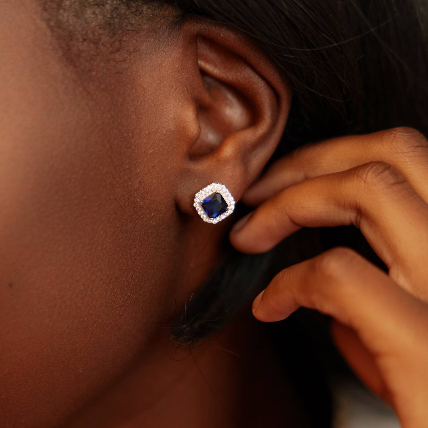 Starlette - Women's Sapphire Halo Stud Earrings