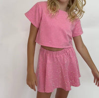 Lola + The Boys - Girl's Taylor Crystal Crop Top Skirt Set