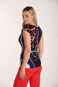 Frank Lyman - Sleeveless Abstract Boat Neck Top
