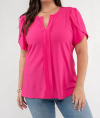 Perch By Blu Pepper - Drape Sleeve Split Neck Top - Plus