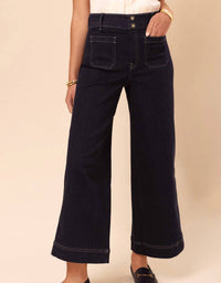 spartina 449 Pritchard Wide Leg Pull On Jean in midnight marina rinse wash - women's pants