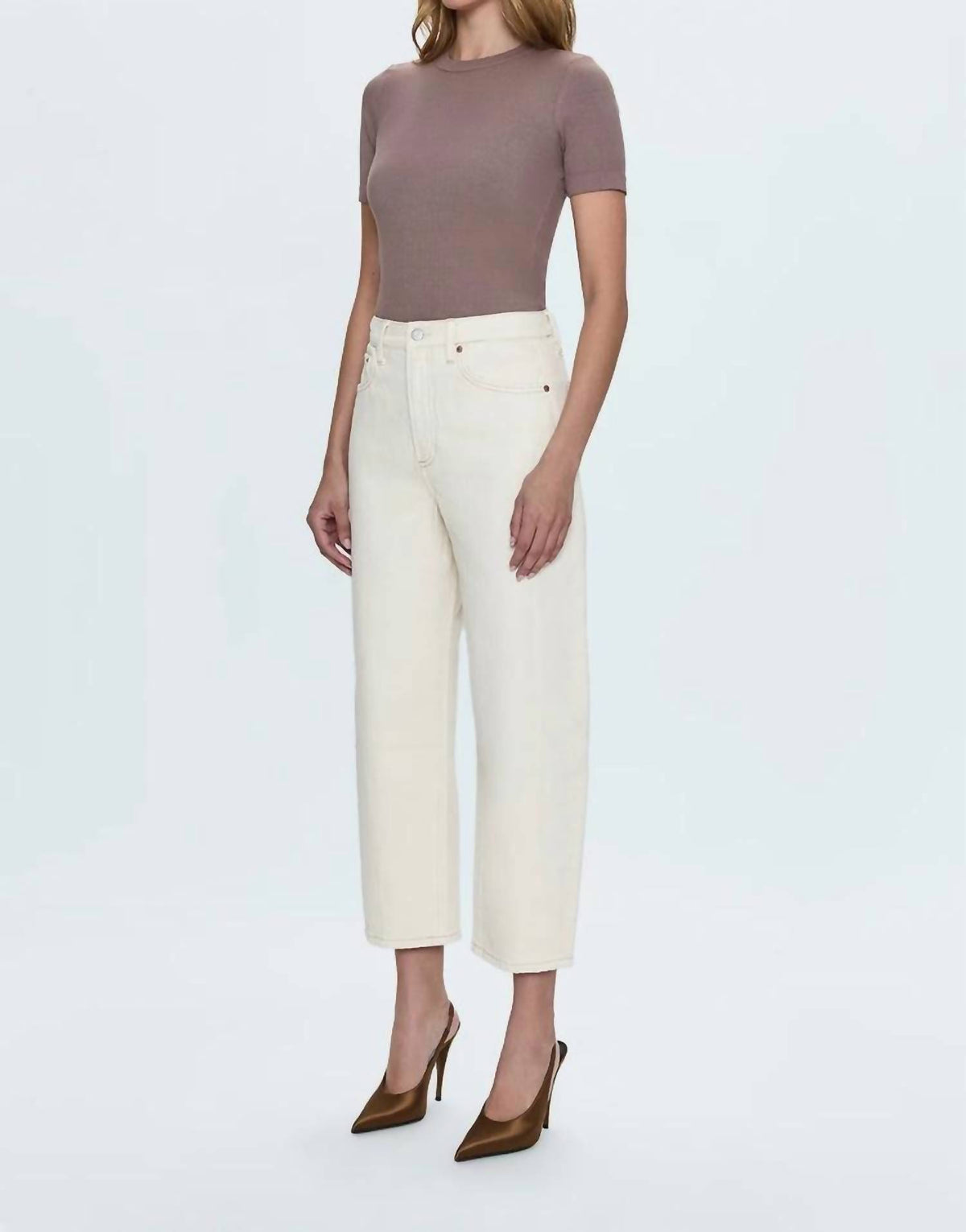 PISTOLA Eli High Rise Arched Leg Pants in ecru - women's pants - detail view