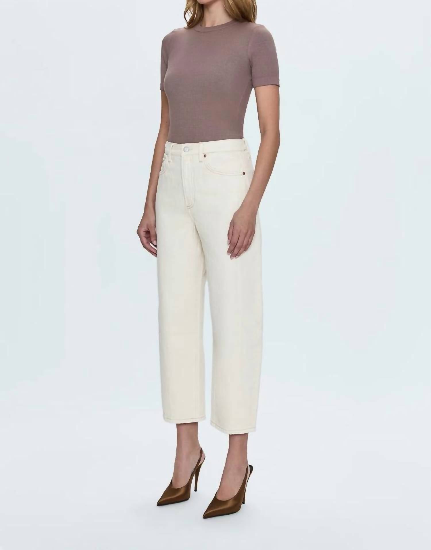 PISTOLA Eli High Rise Arched Leg Pants in ecru - women's pants - detail view