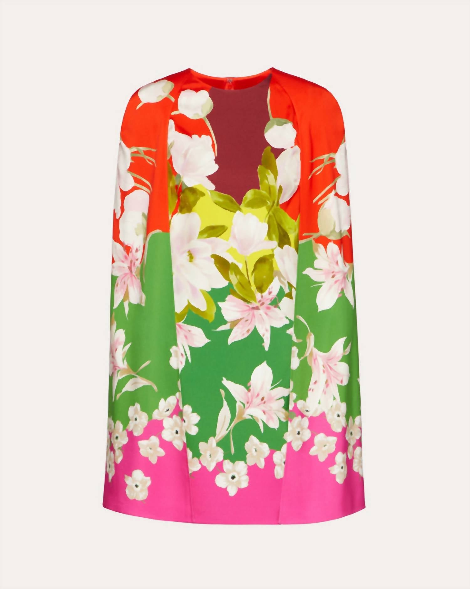 Valentino - Printed Stretch Twill Short Cape Mini Dress