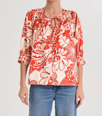 CIEBON Katari Engineered Floral Top in red multi - women's blouse - alternate view