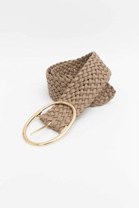 LETO Women's Wide Braided Vegan Leather Belt in taupe - women's accessory