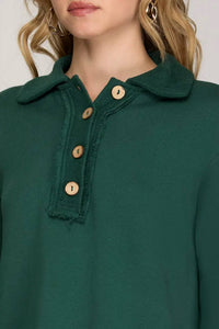 She + Sky - 3/4 Sleeve Knit Collared Dress
