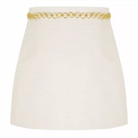 Gucci - Boucle Blended Skirt With Inverted Pleats And Gold Tone Gg Chain