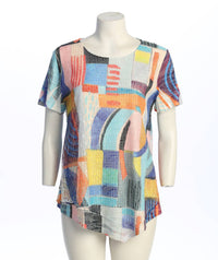 Jess & Jane Santiago Boucle Mesh Asymmetric Top in multi - women's blouse - detail view