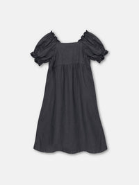 Girls Puff Sleeve Linen Dress