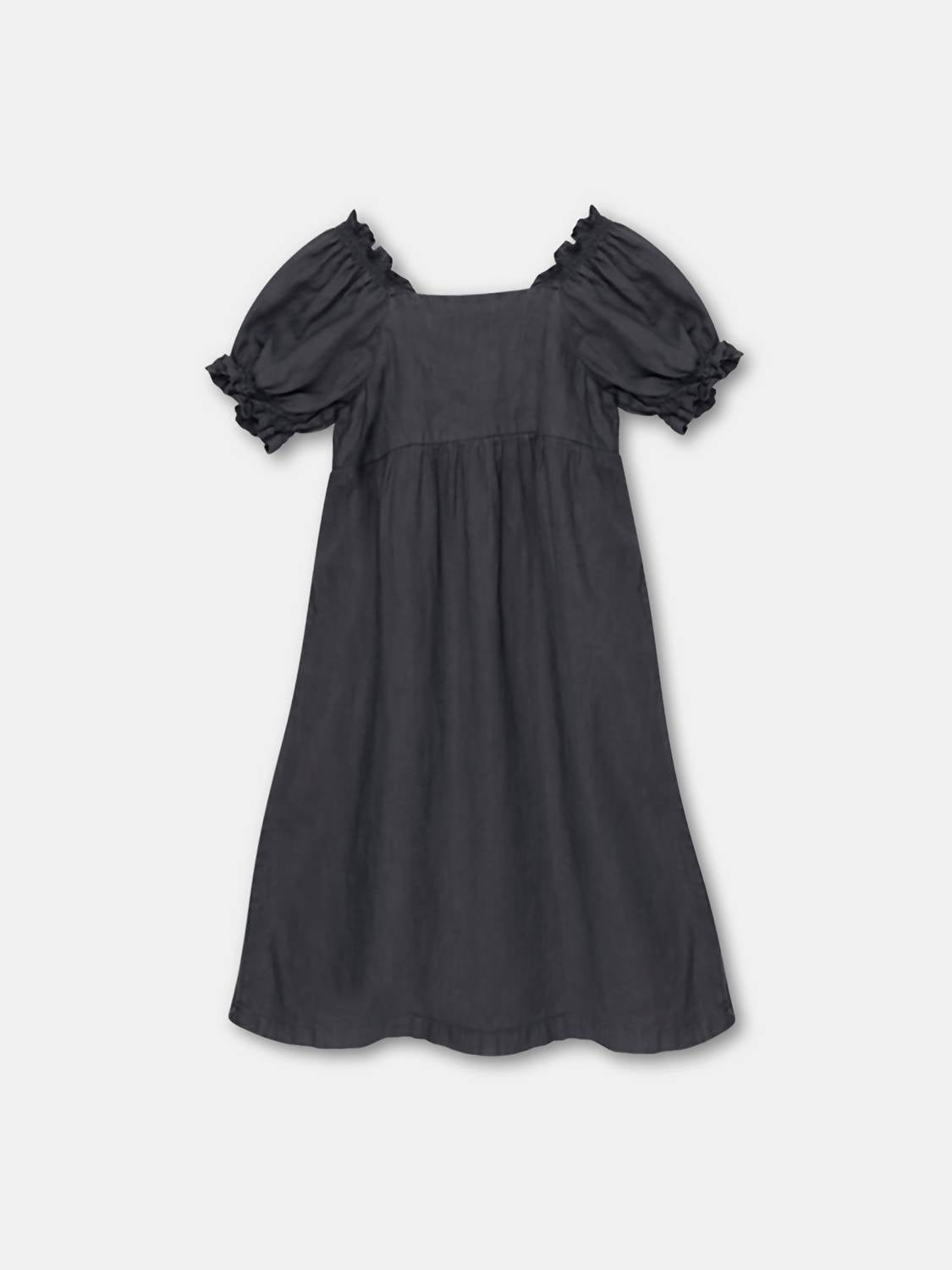 Girls Puff Sleeve Linen Dress