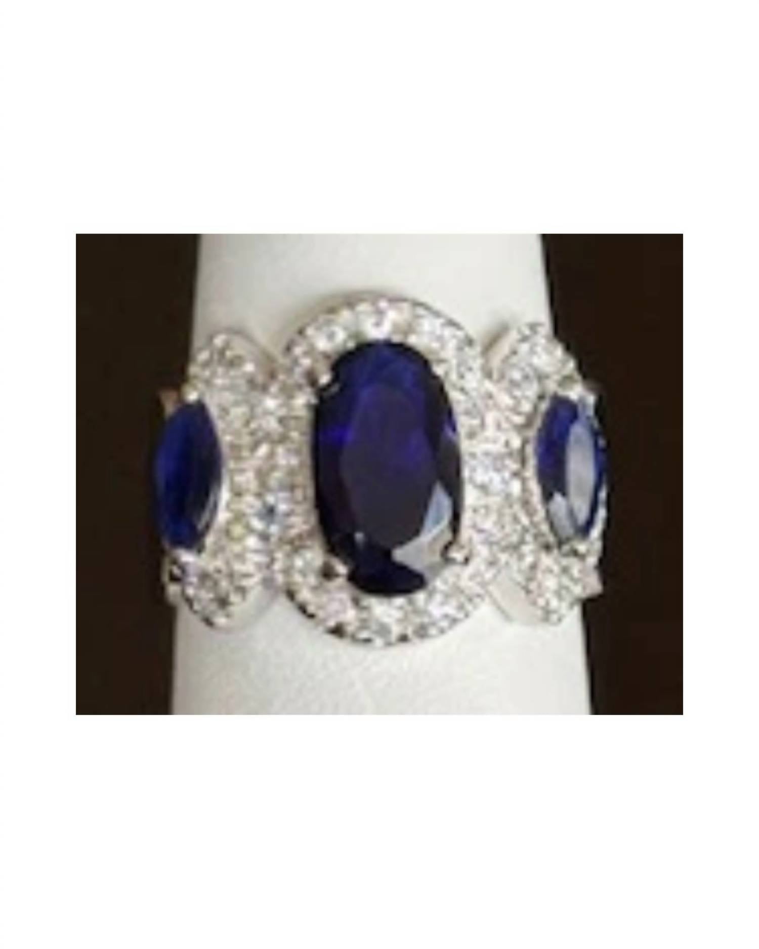 P & K Jewelry Women's Sterling Navy Cubic Zirconia Ring in blue silver - women's jewelry - detail view