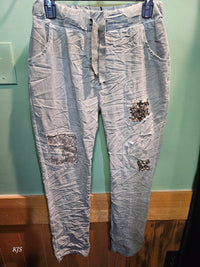 Made In Italy - Women's Embroidered Italian Crinkle Joggers