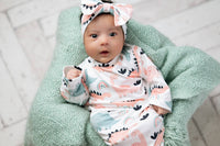 Adorable Sweetness - Infant Girls Baby Gown And Bow Headband Set