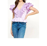 Strut & Bolt Women's Ruffled Poplin Top in purple - women's blouse