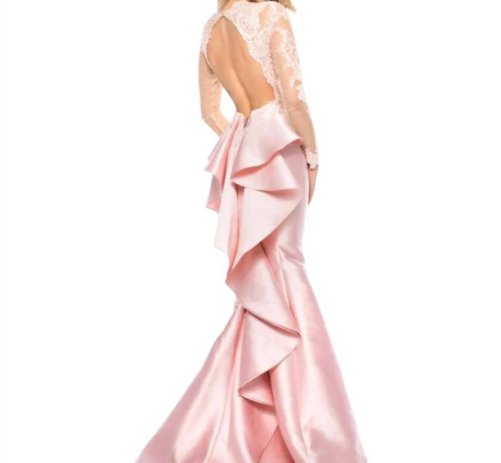 Sherri Hill - Long Sleeve Lace Satin Dress