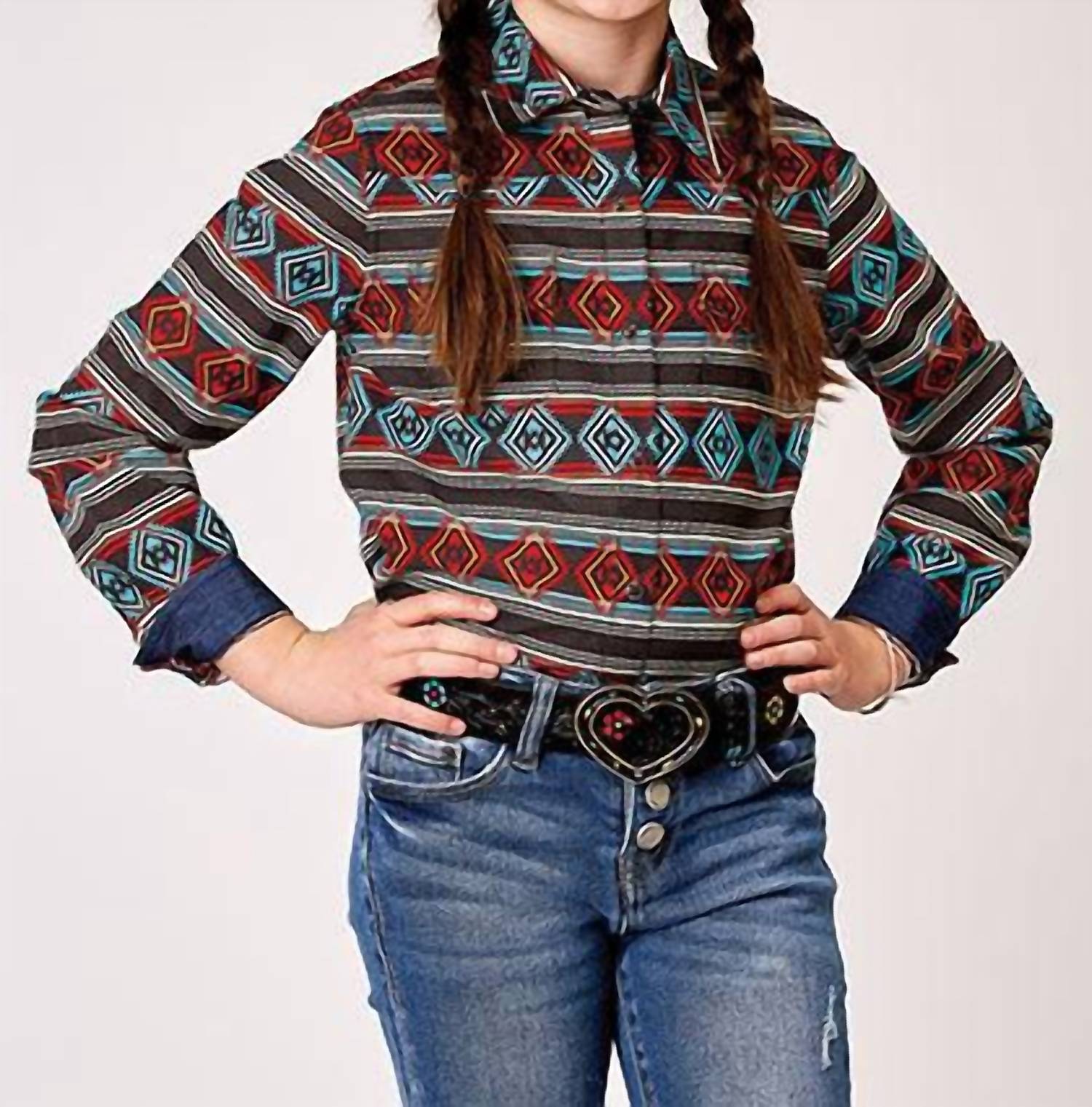 Roper - Girl's Horizontal Print Design Aztec Stripe Print Shirt