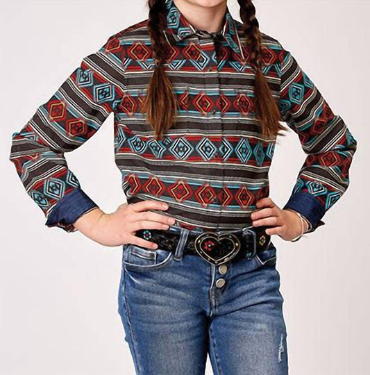 Roper - Girl's Horizontal Print Design Aztec Stripe Print Shirt