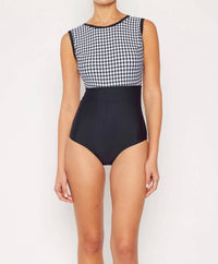 Marina West Swim - Houndstooth One Piece Swim Suit with Removable Skirt