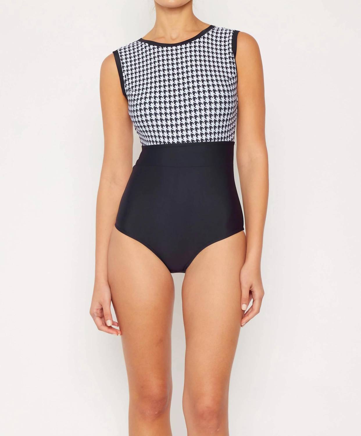Marina West Swim - Houndstooth One Piece Swim Suit with Removable Skirt