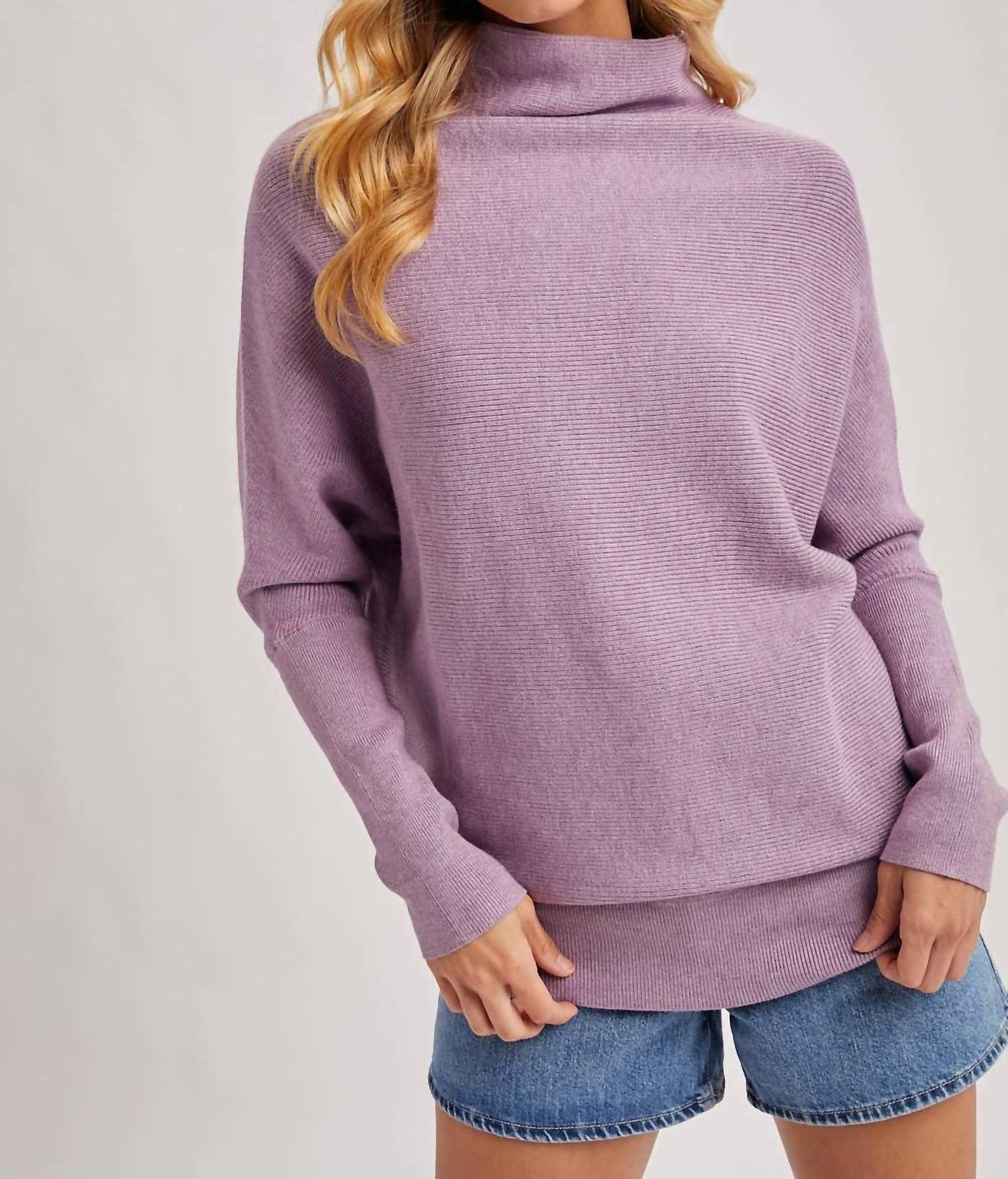 BluIvy Slouch Neck Dolman Sleeved Pullover Sweater in lavender - women's sweater