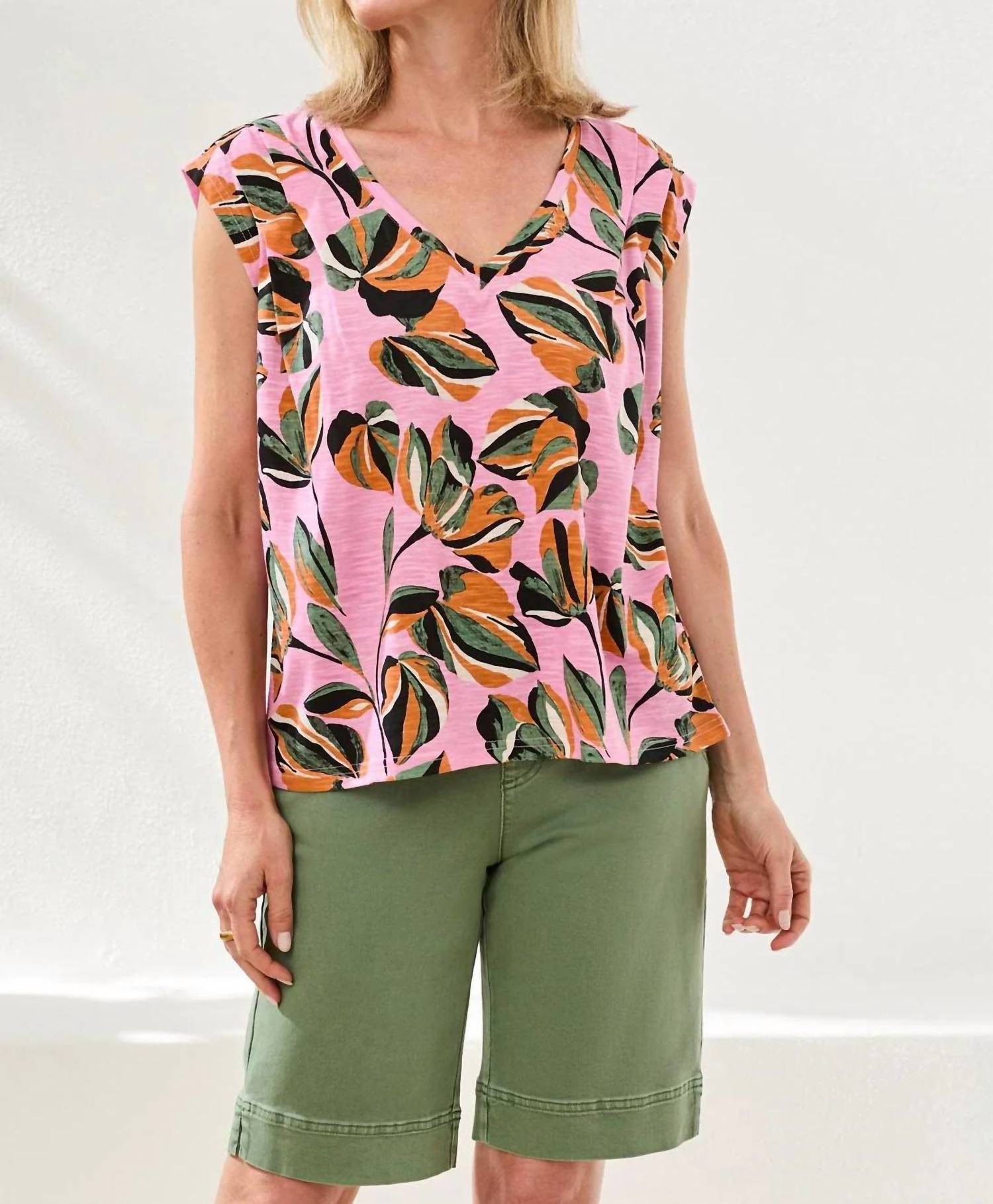 Tribal - V-neck Cap Sleeve Top