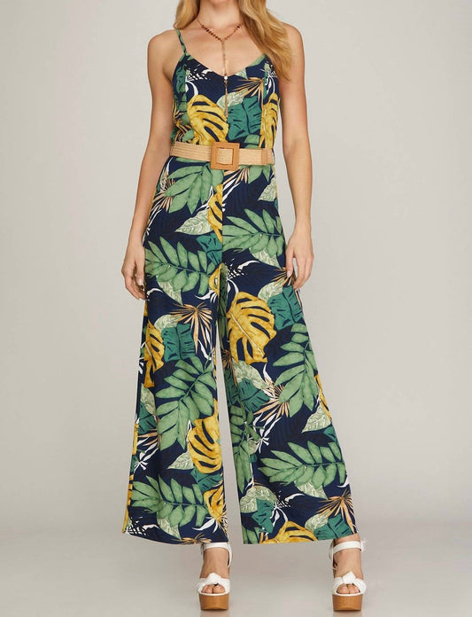 She + Sky - Cami Woven Tropical Print Jumpsuit