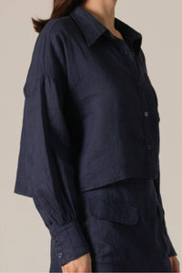 P.Cill - Frankie Linen Cropped Button Up Top
