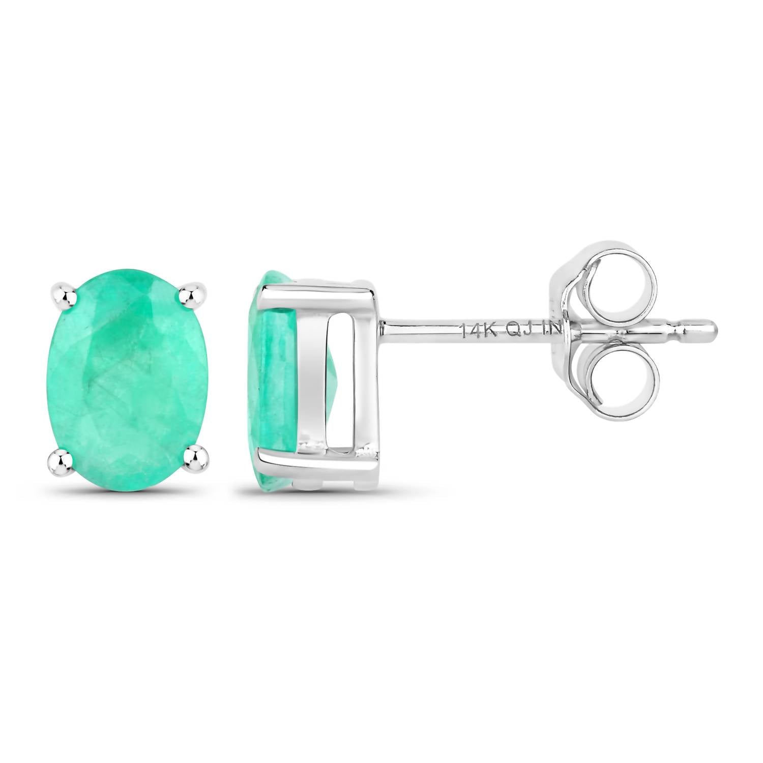 Diana M Jewels Women's Oval Natural Zambian Emerald Stud Earrings (1.56 Ct) - Classic in 14k white gold - women's jewelry - detail view