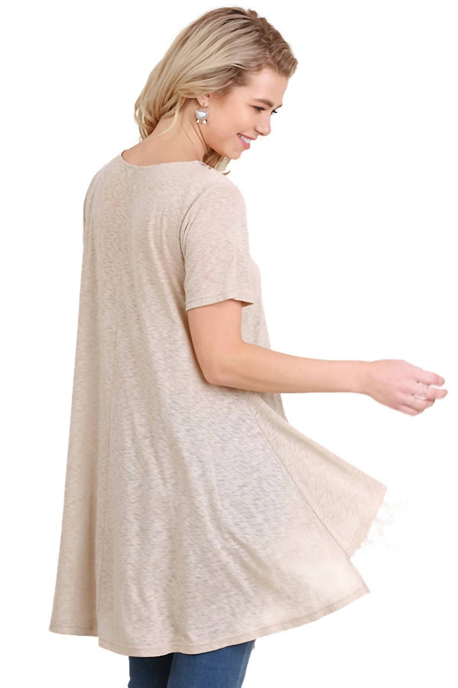 Umgee - Floral Crochet Lace Trim Tunic