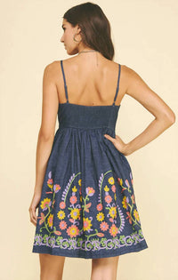 Pinch - Stitch Detail Embroidered Floral Mini Dress