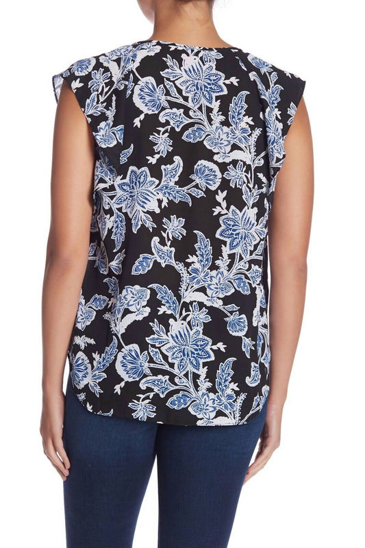 Vince Camuto - Flutter Sleeve Floral Print Keyhole Blouse