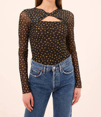 Misa Los Angeles Neriah Mesh Top in golden polka dot - women's blouse